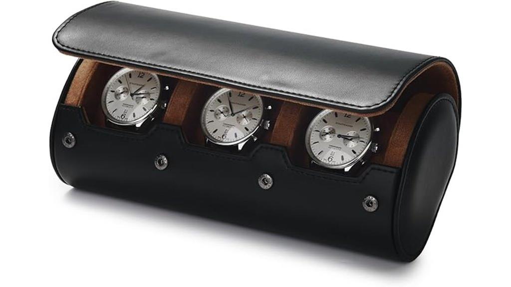 black leather watch roll