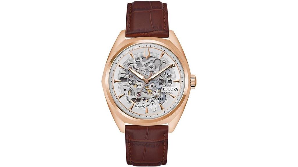 bulova skeleton leather watch