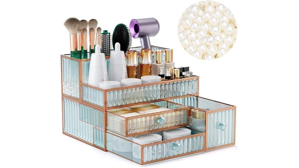 glass vanity makeup organizer