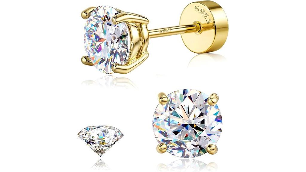 gold plated moissanite stud earrings