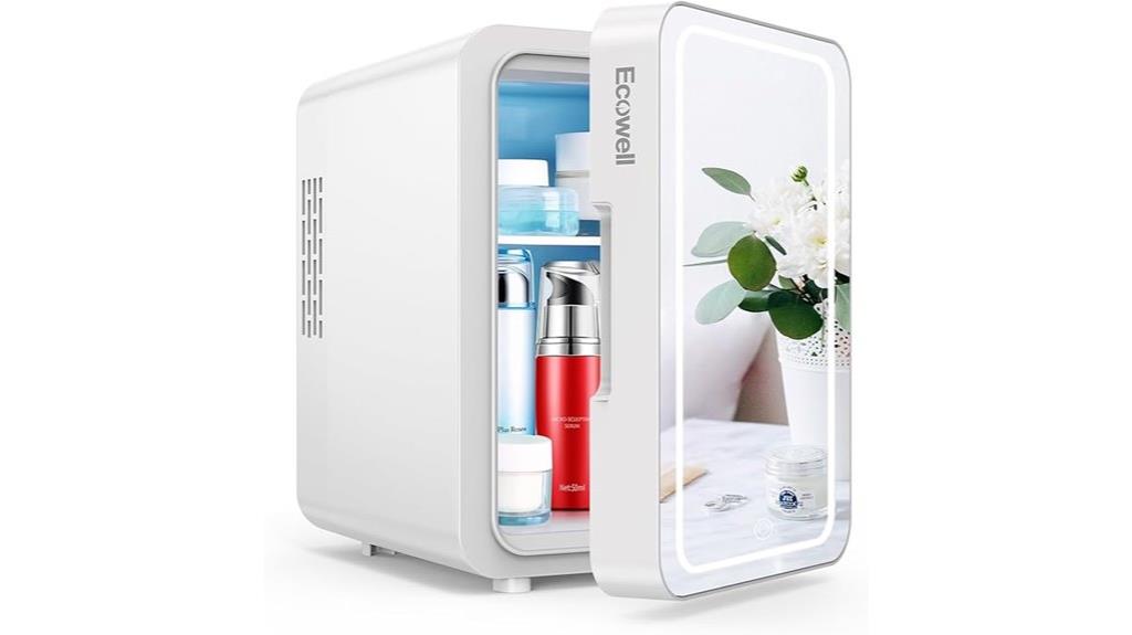 mini skincare fridge with mirror