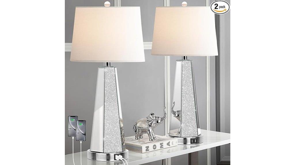 mirrored bedside lamps with usb