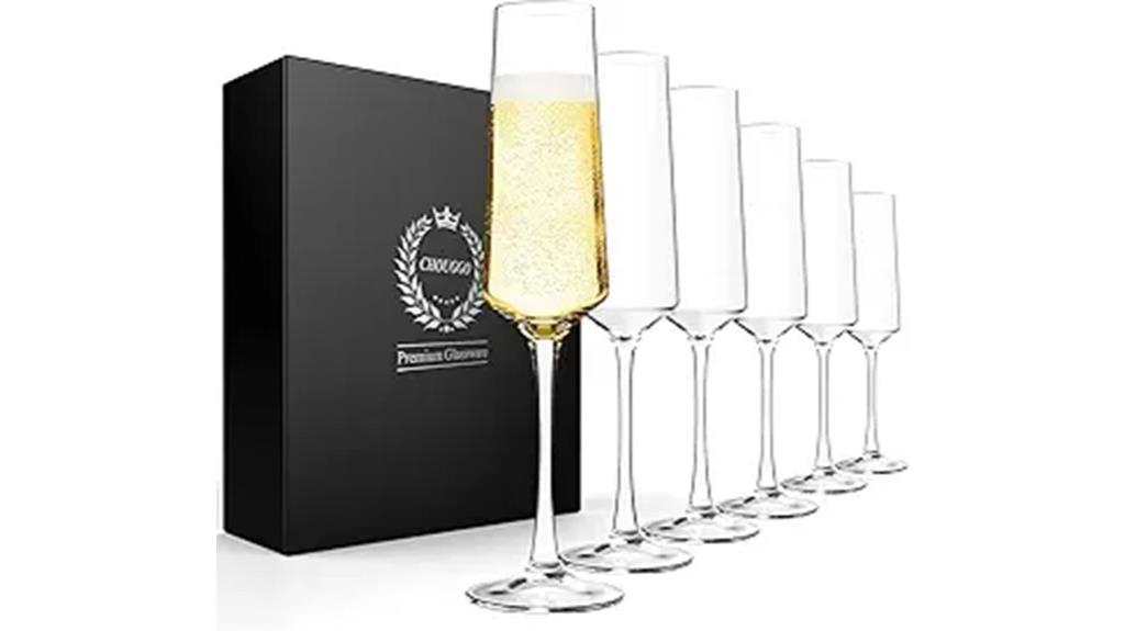 set of hand blown crystal champagne glasses