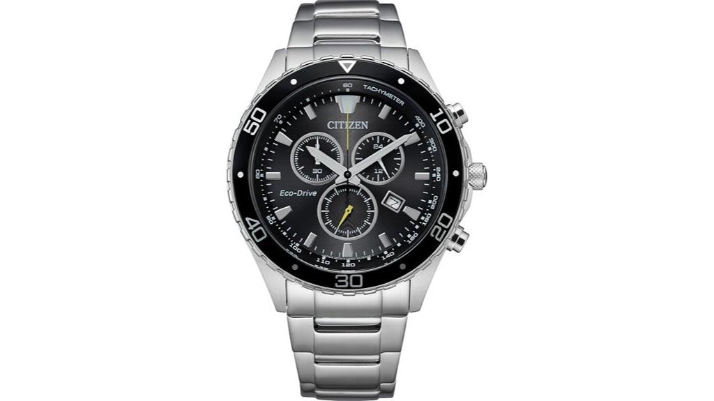 silver tone eco drive chronograph