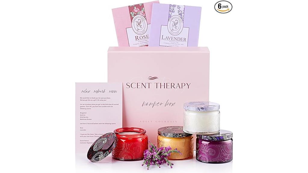 six colored aromatherapy candles