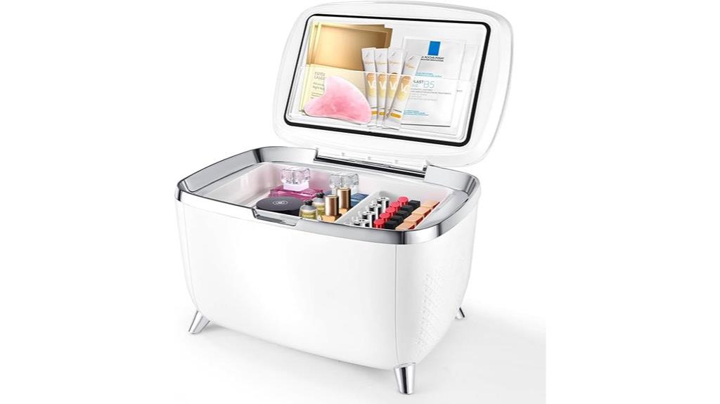 small skincare and beverage fridge