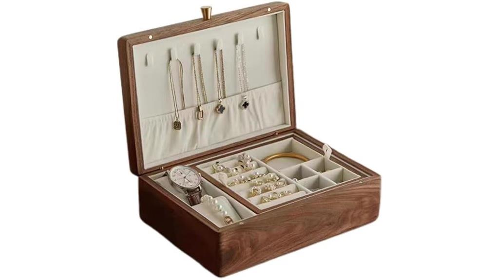 walnut double layer jewelry box
