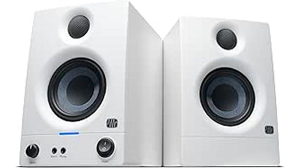 white stereo studio monitors
