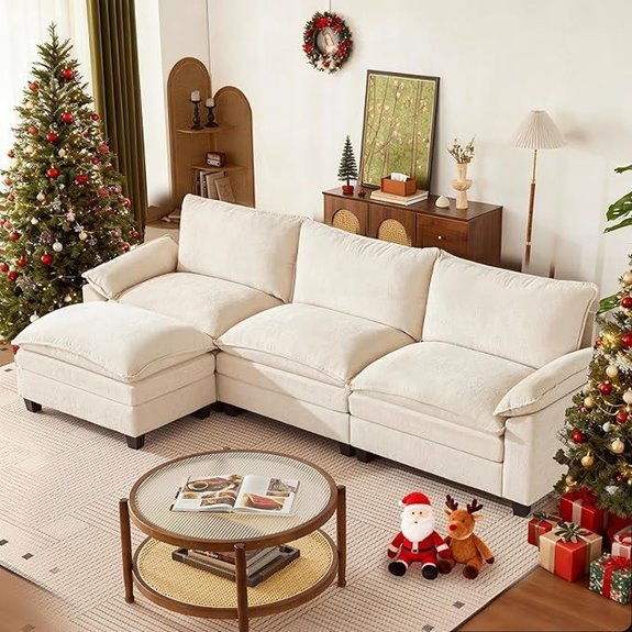 114-Inch Modular L-Shaped Couch with Ottoman