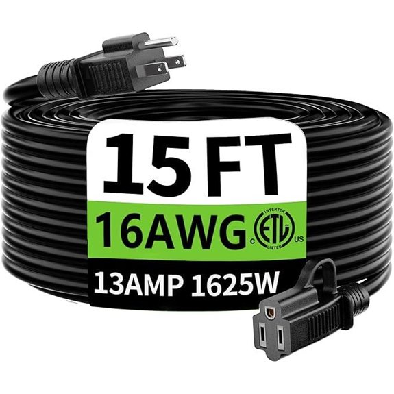 HUANCHAIN 15 ft Waterproof 16/3 Extension Cord