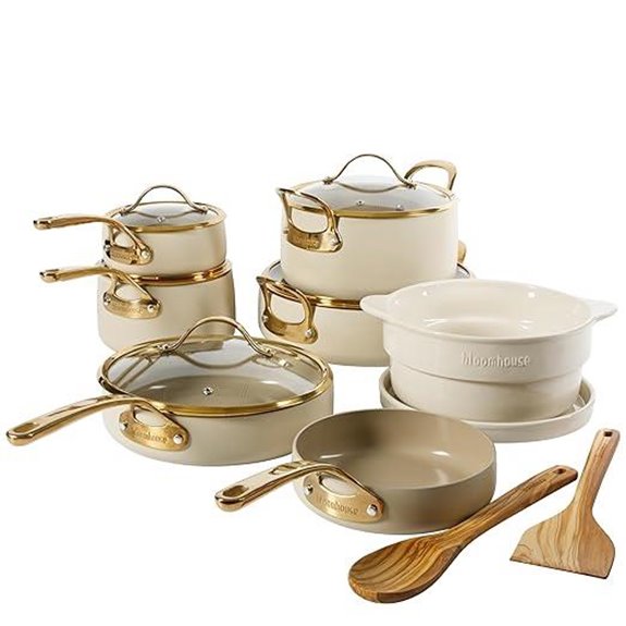 Bloomhouse 15-Piece Nonstick Cookware Set with Gold Handles