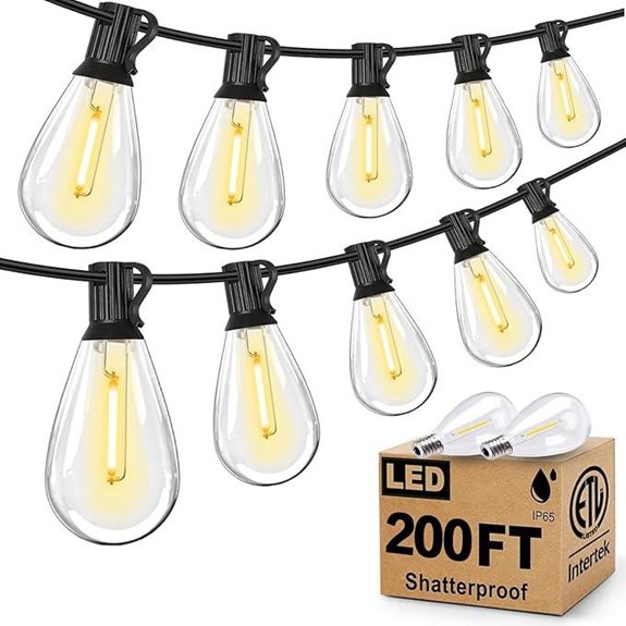 Tenmiro 200FT Waterproof Outdoor String Lights with Edison Bulbs