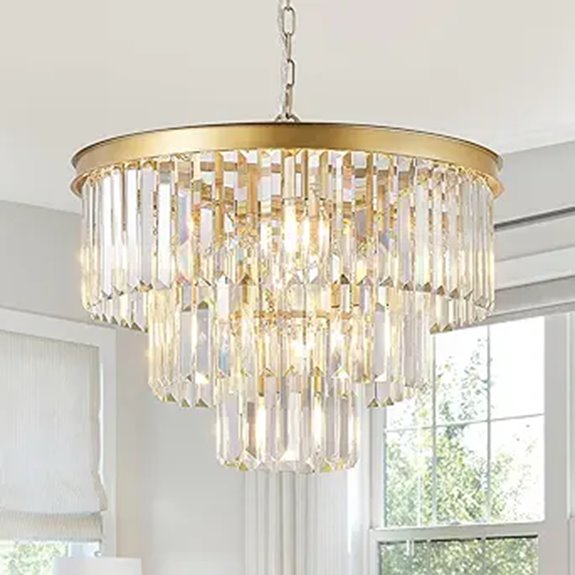 Gold 20” Crystal Chandelier for Dining and Foyer