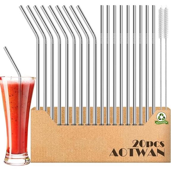 AOTWAN 20-Pack Reusable Stainless Steel Straws