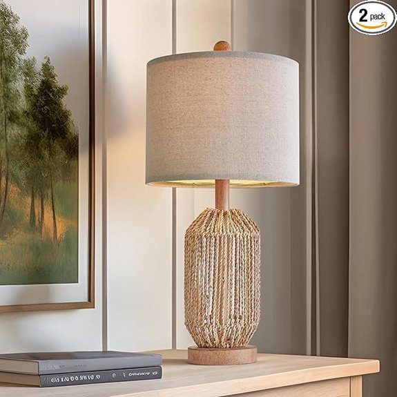 OYEARS 21 Rattan Farmhouse Table Lamp