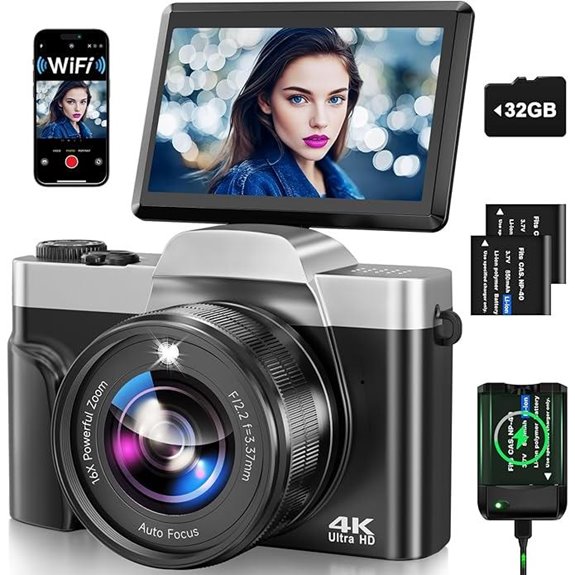 4K WiFi Camera with Flip Screen and 16x Zoom