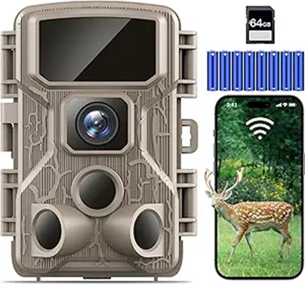 Trail Camera WiFi 4K 64MP with 64GB Memory & Night Vision