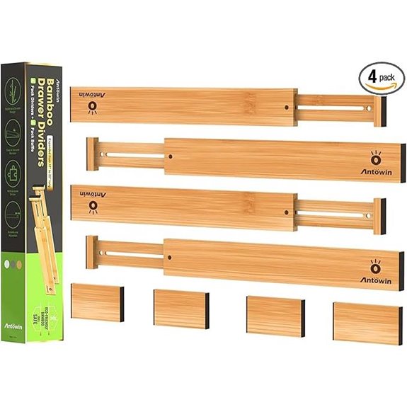 ANTOWIN Adjustable Bamboo Drawer Dividers (17-22 inches)