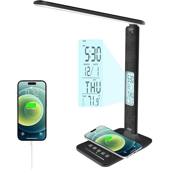 Dimmable Desk Lamp with Wireless Charger and Clock