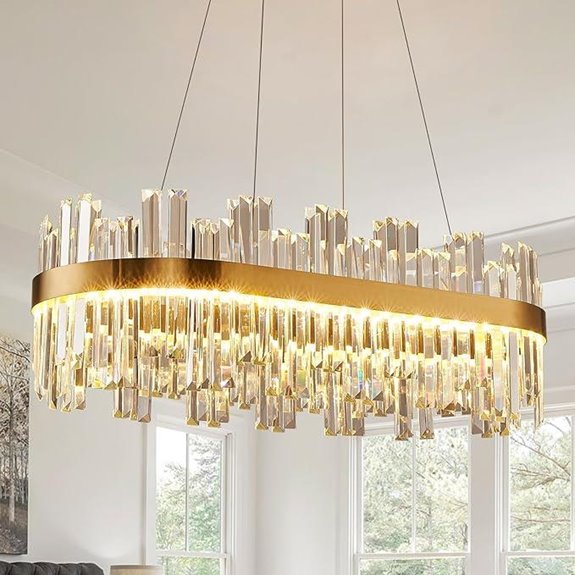 Dimmable Rectangular LED Crystal Chandelier with Remote