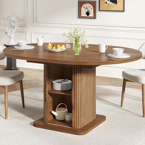 Extendable Round Dining Table with Storage