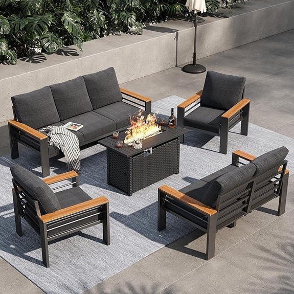 Aoxun 8-Piece Aluminum Patio Furniture Set with Firepit