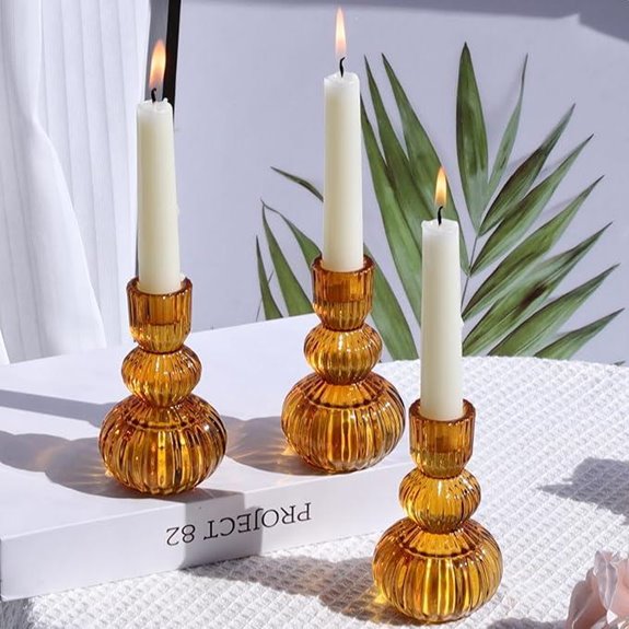 Woho Amber Taper Candle Holders Set of 3