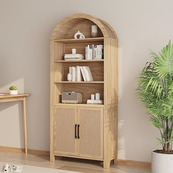 Arched 71 Bookcase with Doors and Display Shelves