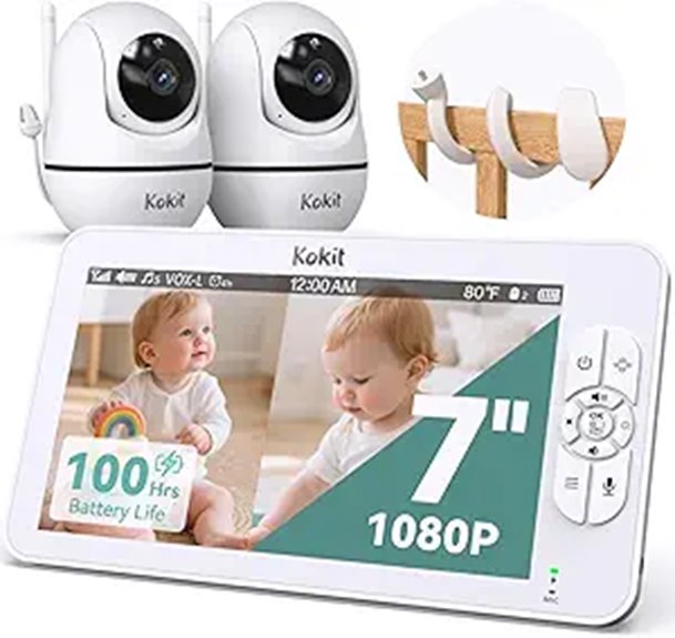 7 1080P Baby Monitor with 2 Cameras and 4-Day Battery