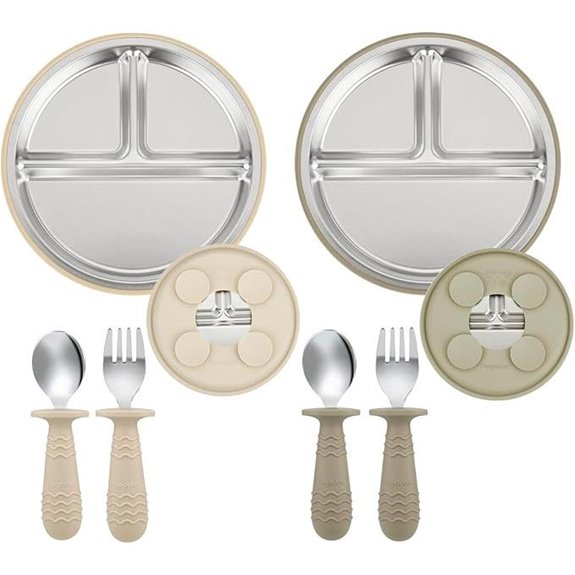 PandaEar Baby Suction Plates & Utensil Set (Tan/Walnut)