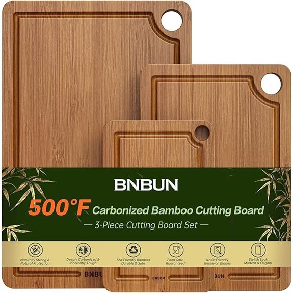 Bamboo Cutting Board Set with Handles and Non-Slip Mat