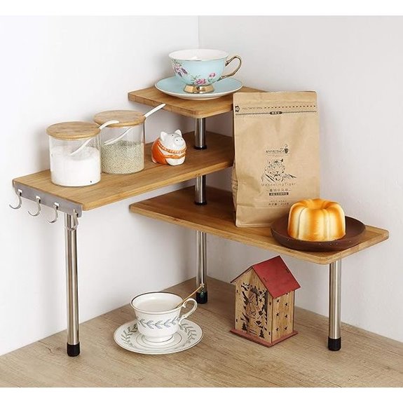HYNAWIN 3-Tier Bamboo & Metal Corner Shelf