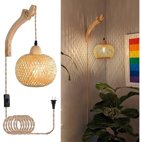Frideko Bamboo Wicker Wall Sconce with Plug-in Cord