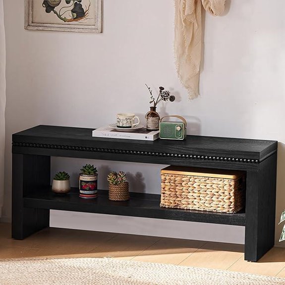 Wood Entryway Bench with Beads Decor