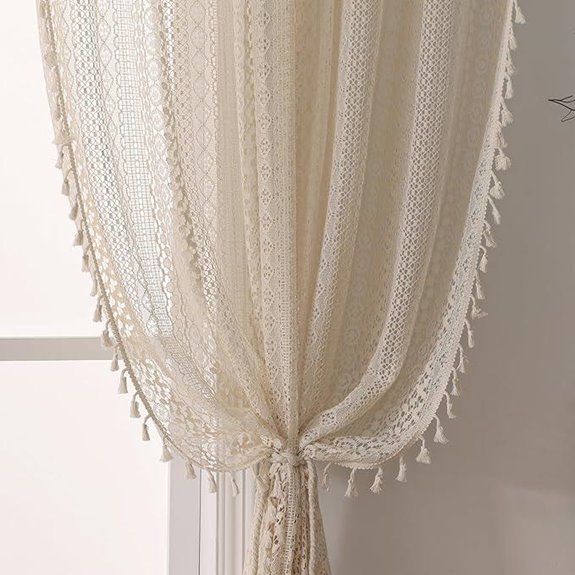 Boho Lace Curtains 84 Inches 2 Panels Beige