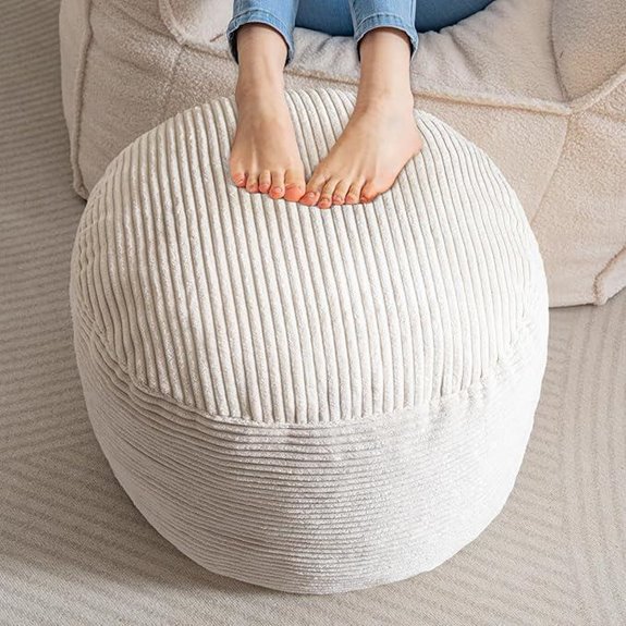 HIGOGOGO Corduroy Round Ottoman Foot Stool Beige