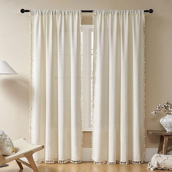 Joydeco Beige Linen Boho Curtains 84-Inch 2 Panels