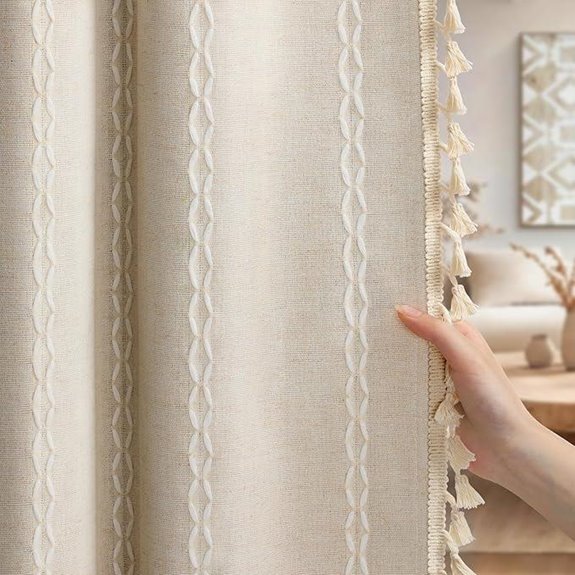 Boho Blackout Curtains 84 Inch Beige Linen Texture