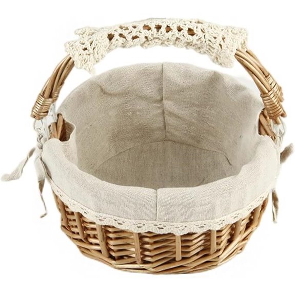 Wicker Storage Basket with Handles Beige Lace