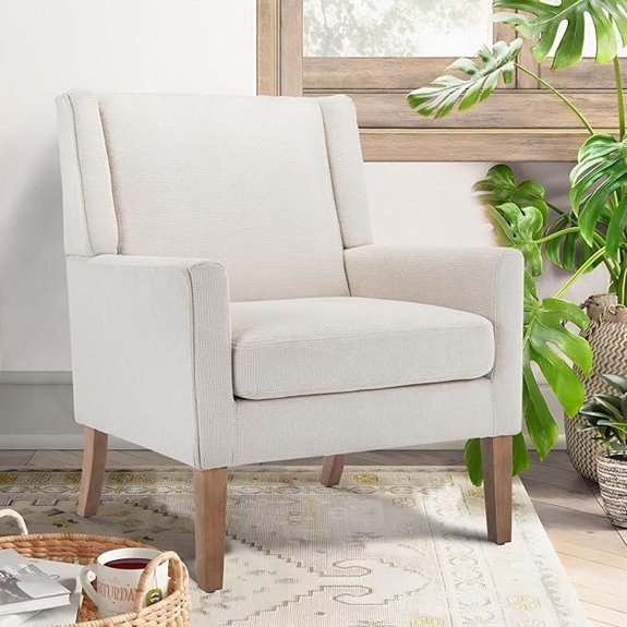 Modern Beige Wingback Lounge Chair with Wood Legs