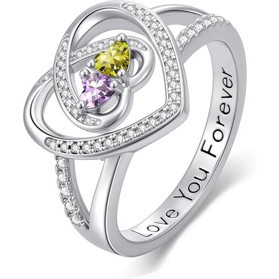 Birthstone Heart Promise Engagement Wedding Rings for Women