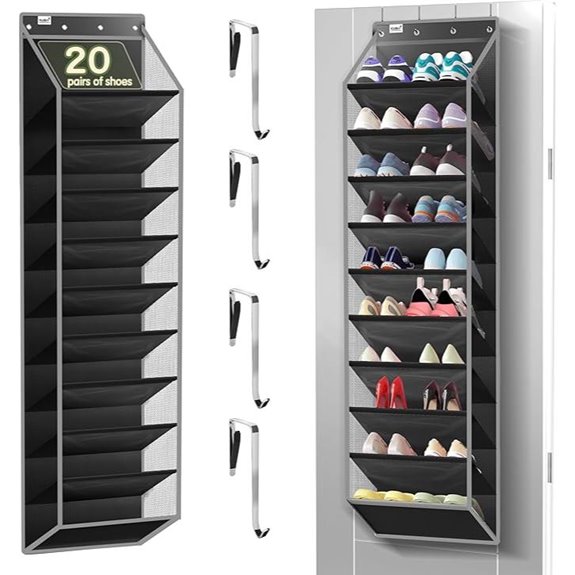 10-Tier Over-the-Door Shoe Organizer (Black)