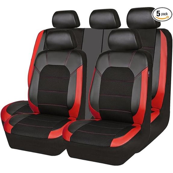 Universal Leather Car Seat Covers (Full Set Black Red)