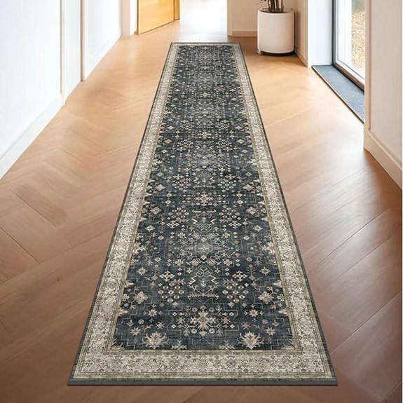 Black Boho Washable Hallway Runner Rug