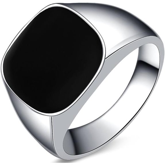 Stainless Steel Classical Simple Plain Black Enamel Signet Pinky Ring