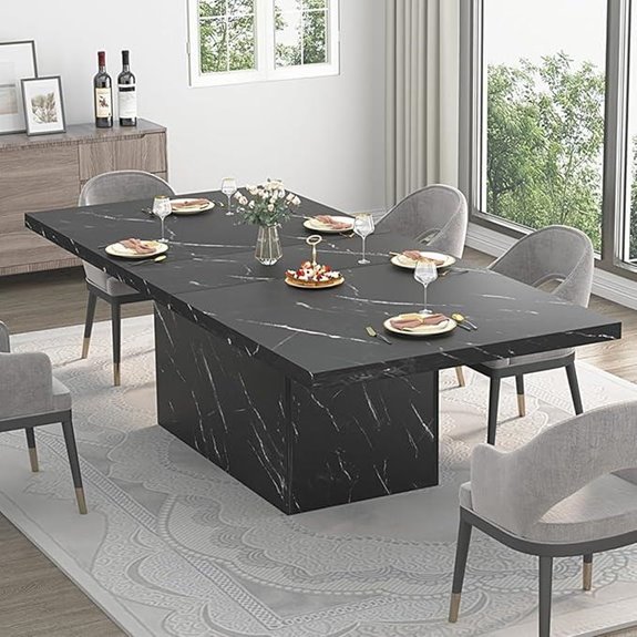 HSH 71” Black Faux Marble Dining Table for 6-8
