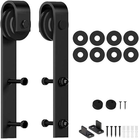 skysen Sliding Barn Door Hardware Roller Set Black (J Shape Hanger)
