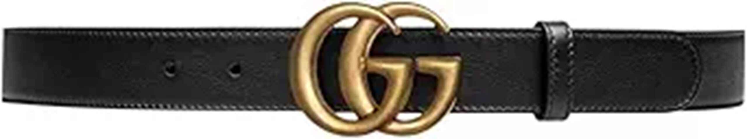 Gucci Marmont Black Leather Belt with GG Antique Brass Buckle