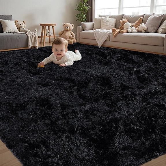 8x10 Black Fuzzy Shag Rug for Living Room