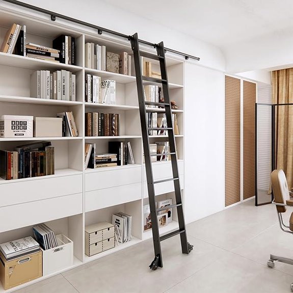 96 Black Sliding Library Ladder with Telescopic Hook
